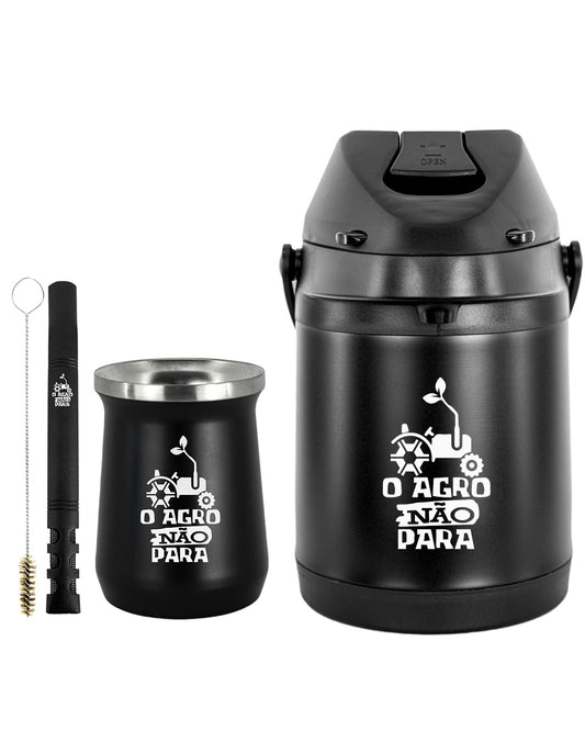 Kit Tereré Premium Copo Bomba Garrafa Térmica Preto 2.5l O Agro Não Para
