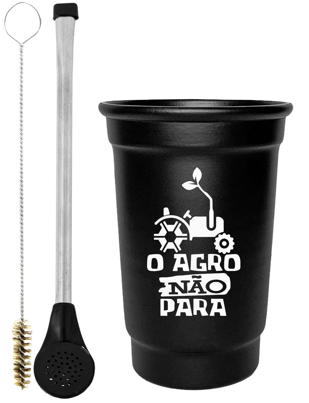 Kit Tereré Copo Cuia Econo Bomba Preto O Agro Não Para