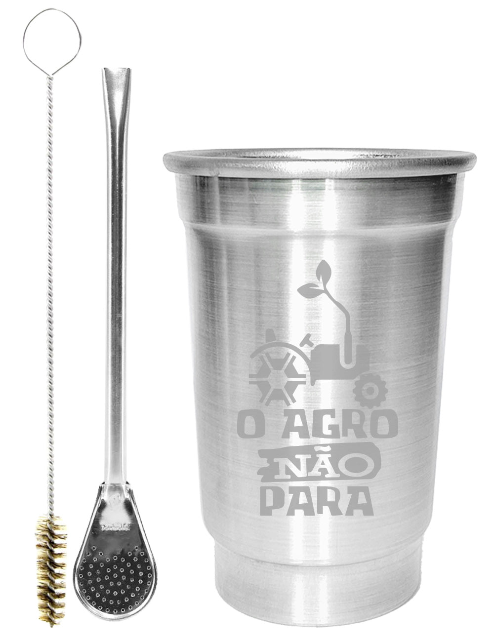 Kit Tereré Copo Cuia Econo Bomba Silver O Agro Não Para