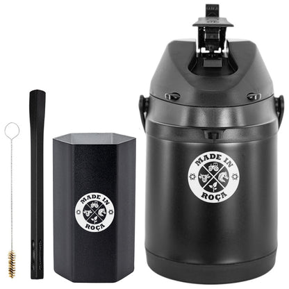 Kit Tereré Premium Copo Bomba Garrafa Térmica Preto 2.5l Logo Made in Roça