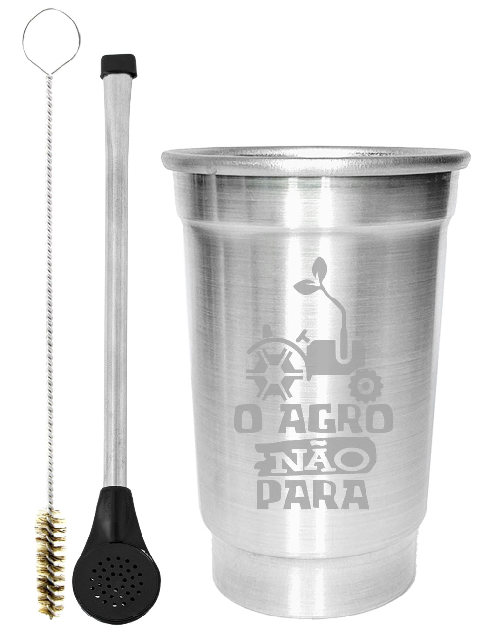 Kit Tereré Copo Cuia Econo Bomba Silver O Agro Não Para