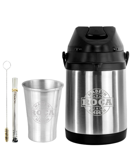 Kit Tereré Econo Copo Bomba Garrafa Térmica Inox 2.5l Escrita Made in Roça