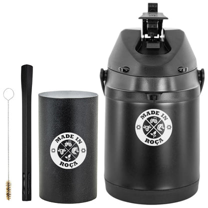 Kit Tereré Premium Copo Bomba Garrafa Térmica Preto 2.5l Logo Made in Roça