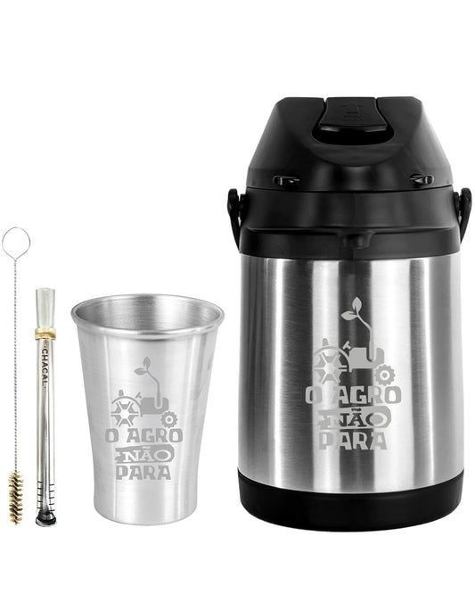 Kit Tereré Econo Copo Bomba Garrafa Térmica Inox 2.5l O Agro Não Para