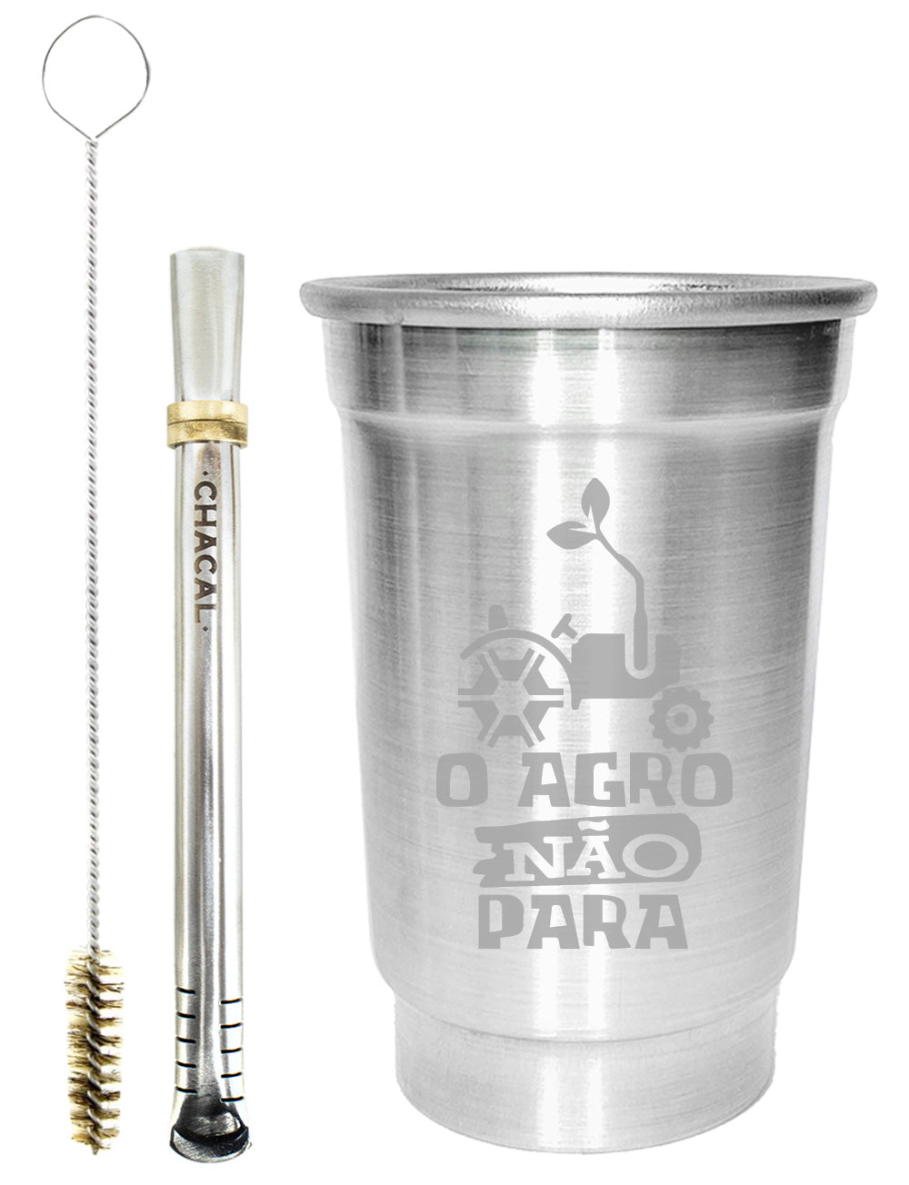 Kit Tereré Copo Cuia Econo Bomba Silver O Agro Não Para