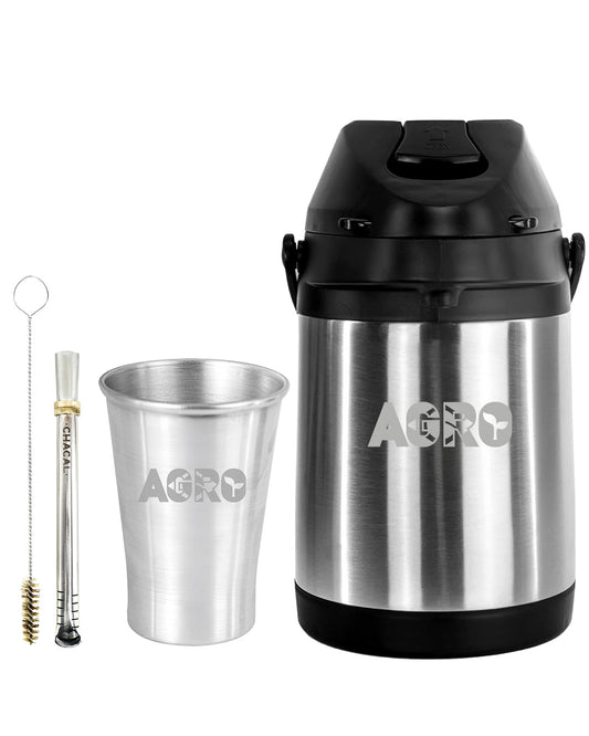 Kit Tereré Econo Copo Bomba Garrafa Térmica Inox 2.5l Agro Brasil