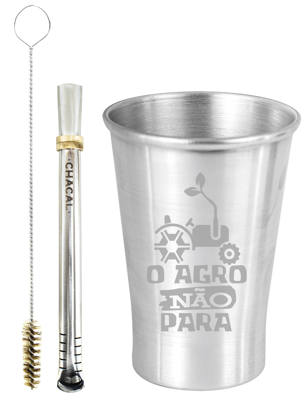 Kit Tereré Copo Cuia Econo Bomba Silver O Agro Não Para
