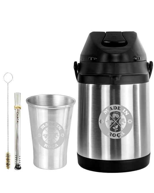 Kit Tereré Econo Copo Bomba Garrafa Térmica Inox 2.5l Logo Made in Roça
