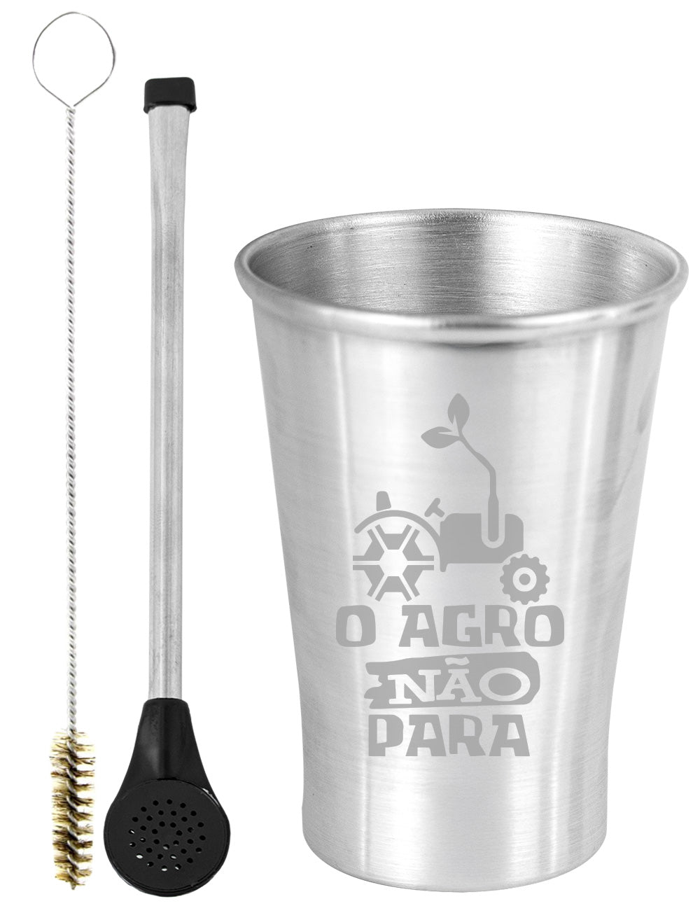 Kit Tereré Copo Cuia Econo Bomba Silver O Agro Não Para