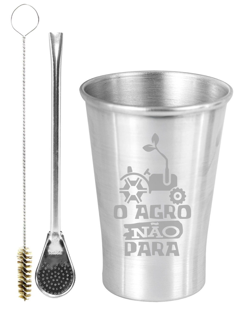 Kit Tereré Copo Cuia Econo Bomba Silver O Agro Não Para