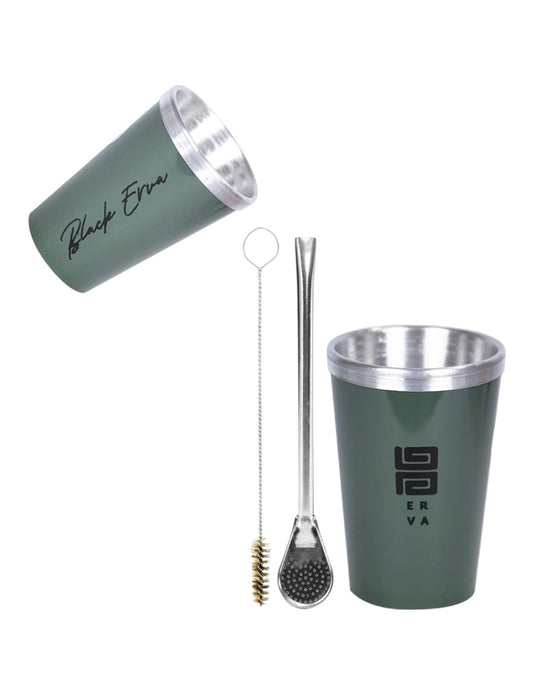 Kit Bomba Tradicional e Copo Térmico Tereré Black Erva Alumínio e Acrílico -  Escolha a Cor