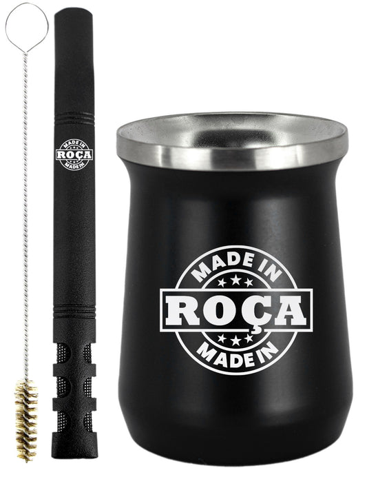 Kit Tereré Copo Cuia Premium Bomba Preto Made in Roça Escrita