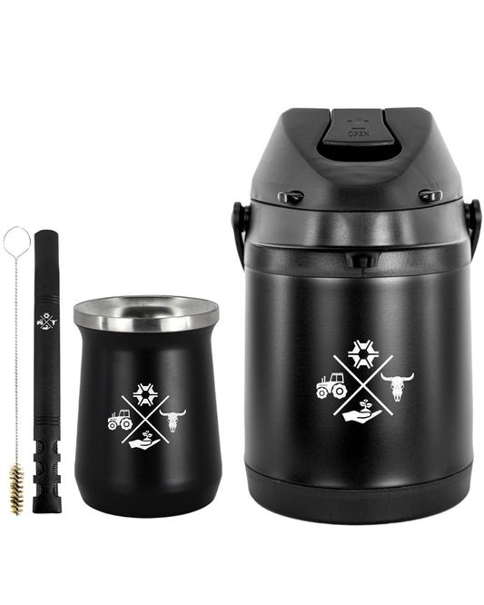 Kit Tereré Premium Copo Bomba Garrafa Térmica Preto 2.5l Made in Roça