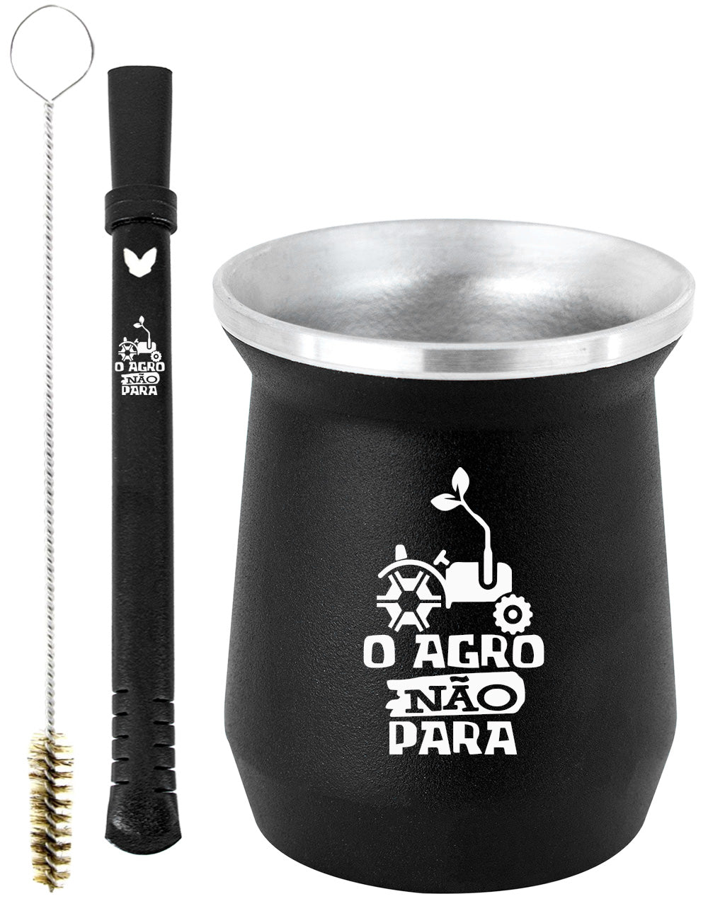 Kit Tereré Copo Cuia Econo Bomba Preto O Agro Não Para