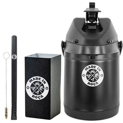Kit Tereré Premium Copo Bomba Garrafa Térmica Preto 2.5l Logo Made in Roça