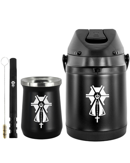 Kit Tereré Premium Copo Bomba Garrafa Térmica Preto 2.5l Nossa Senhora Agro