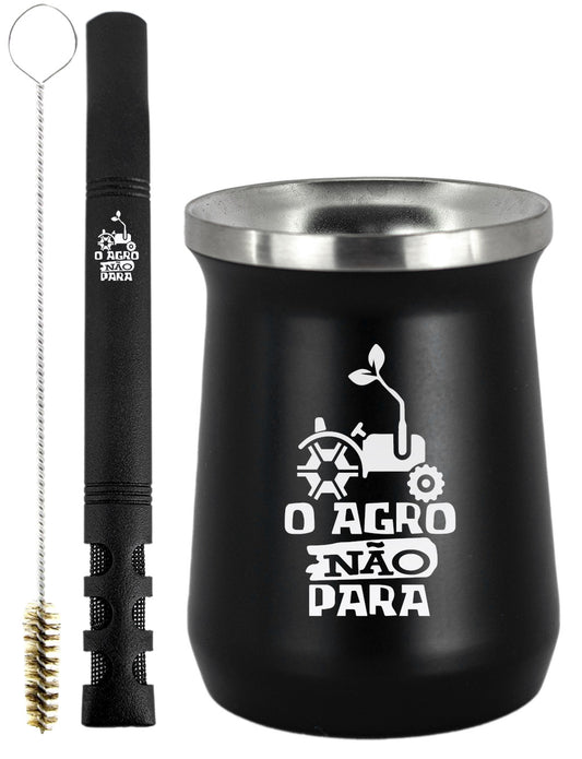 Kit Tereré Copo Cuia Premium Bomba Preto O Agro Não Para
