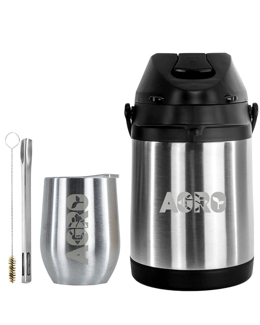 Kit Tereré Premium Copo Bomba Garrafa Térmica Inox 2.5l Agro Brasil