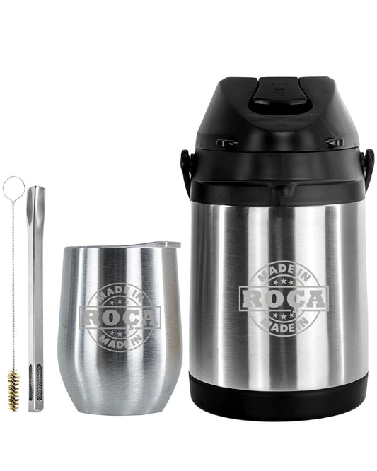 Kit Tereré Premium Copo Bomba Garrafa Térmica Inox 2.5l Made In Roça Escrita