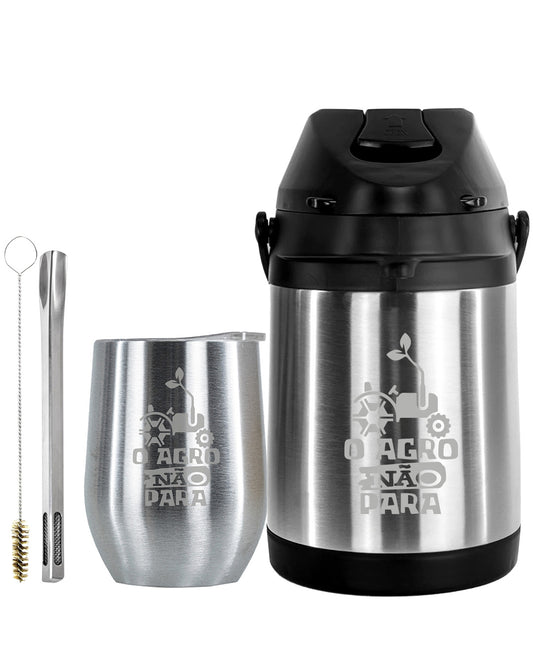 Kit Tereré Premium Copo Bomba Garrafa Térmica Inox 2.5l O Agro Não Para