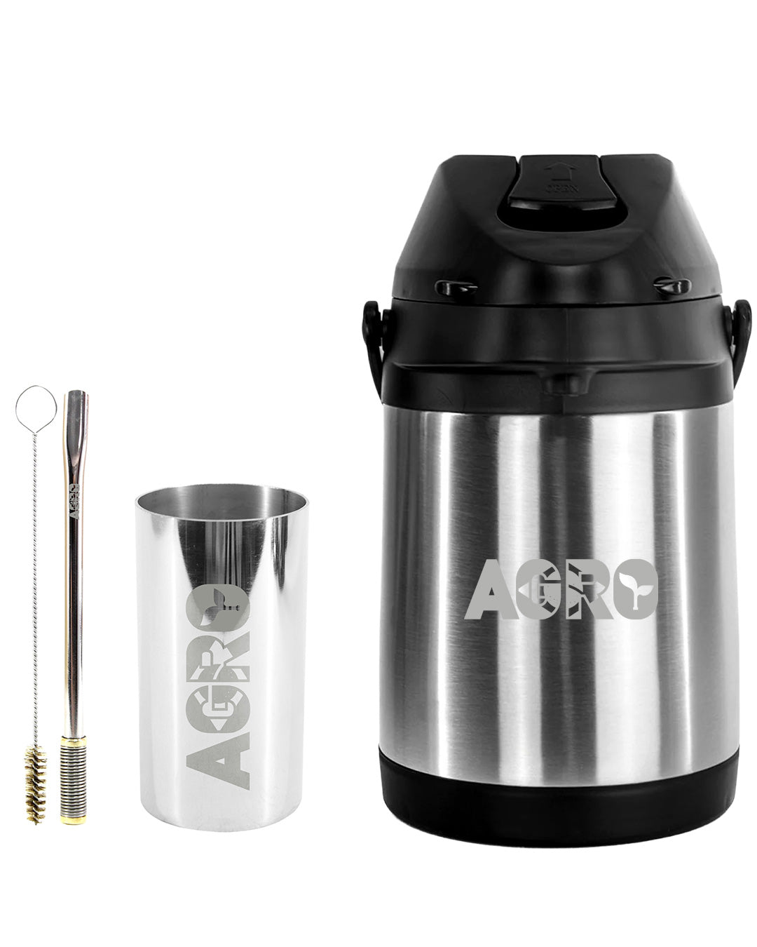 Kit Tereré Premium Copo Bomba Garrafa Térmica Inox 2.5l Agro Brasil