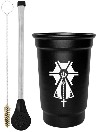 Kit Tereré Copo Cuia Econo Bomba Preto Nossa Senhora Agro