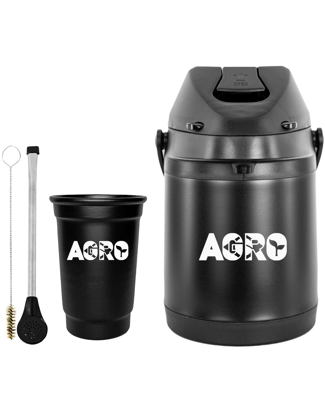 Kit Tereré Econo Copo Bomba Garrafa Térmica Preto 2.5l Agro Brasil