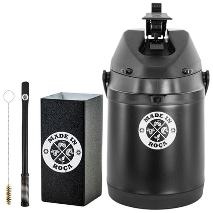 Kit Tereré Premium Copo Bomba Garrafa Térmica Preto 2.5l Logo Made in Roça