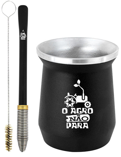 Kit Tereré Copo Cuia Econo Bomba Preto O Agro Não Para