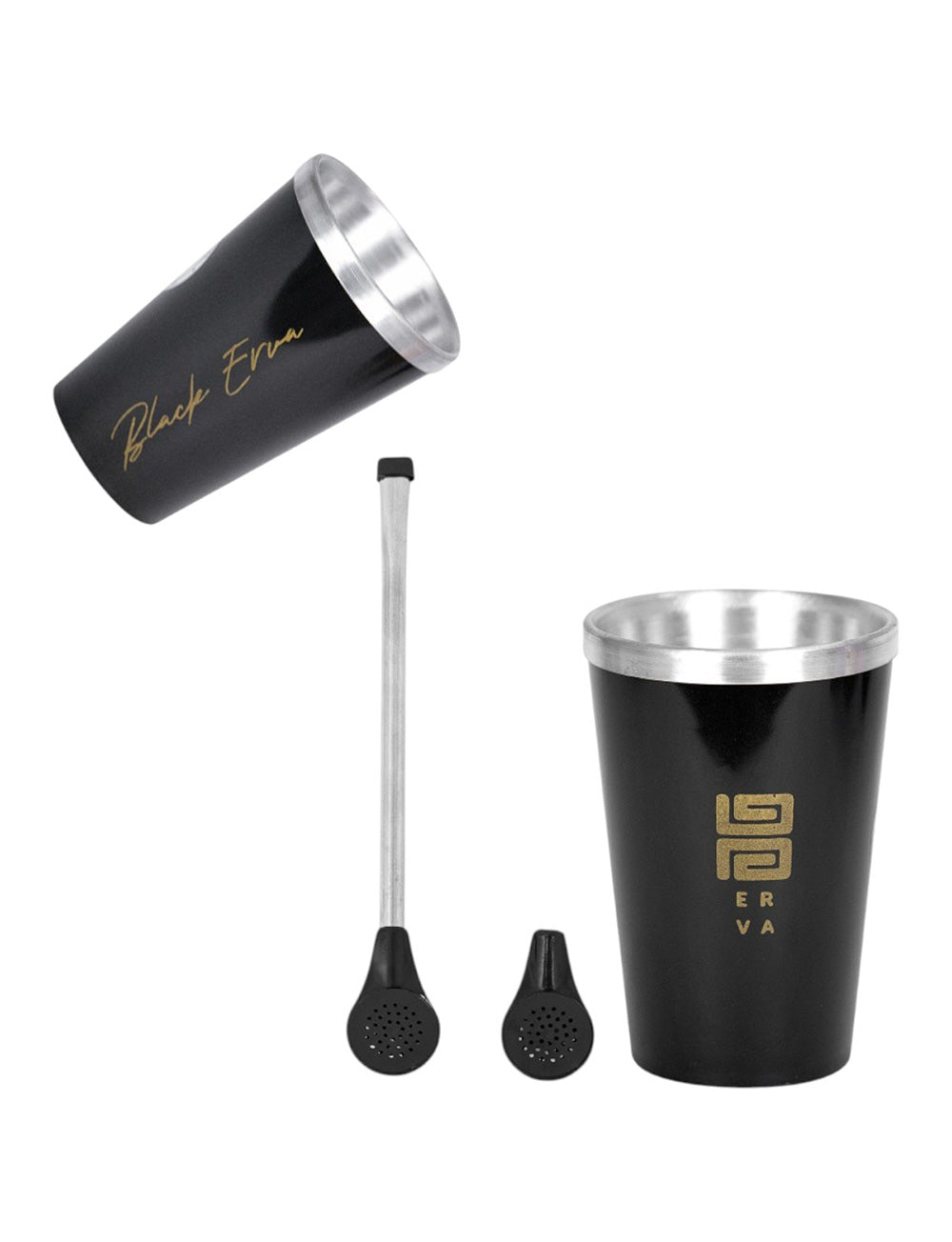 Kit Bomba Tradicional Plástico e Copo Térmico Tereré Black Erva Alumínio e Acrílico -  Escolha a Cor