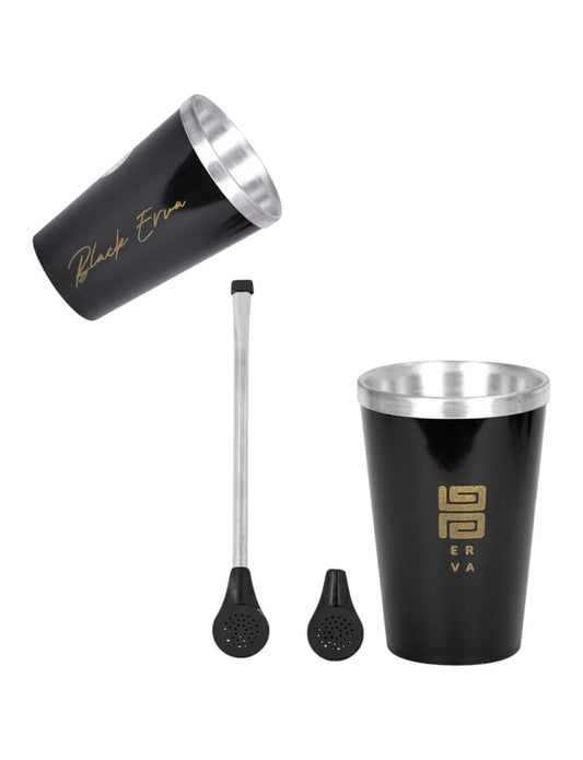 Kit Bomba Tradicional Plástico e Copo Térmico Tereré Black Erva Alumínio e Acrílico -  Escolha a Cor