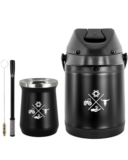 Kit Tereré Premium Copo Bomba Garrafa Térmica Preto 2.5l Made in Roça