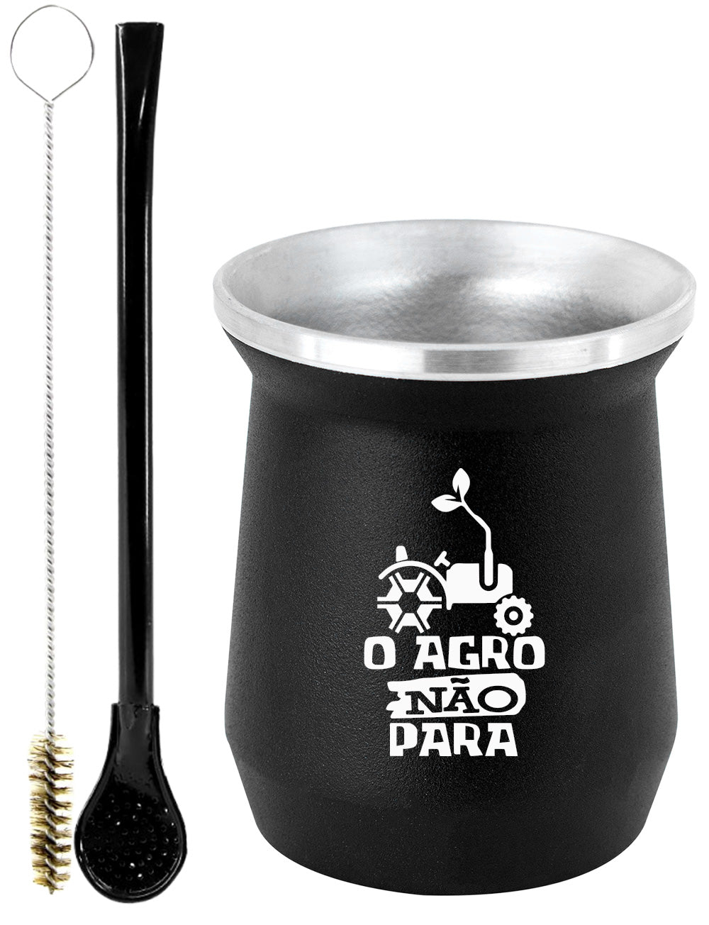 Kit Tereré Copo Cuia Econo Bomba Preto O Agro Não Para