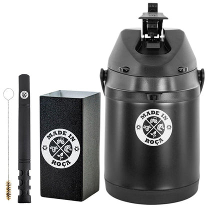 Kit Tereré Premium Copo Bomba Garrafa Térmica Preto 2.5l Logo Made in Roça