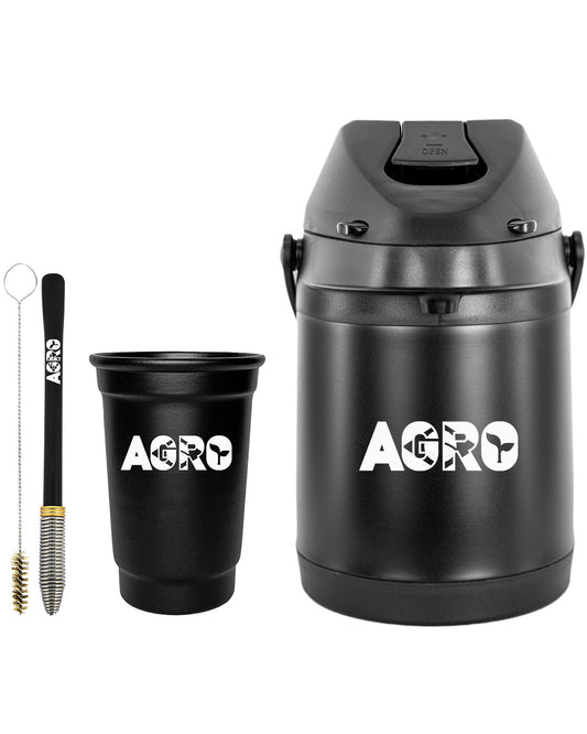 Kit Tereré Econo Copo Bomba Garrafa Térmica Preto 2.5l Agro Brasil