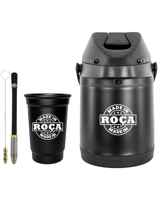 Kit Tereré Econo Copo Bomba Garrafa Térmica Preto 2.5l Escrita Made in Roça