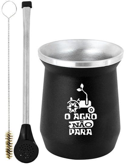 Kit Tereré Copo Cuia Econo Bomba Preto O Agro Não Para