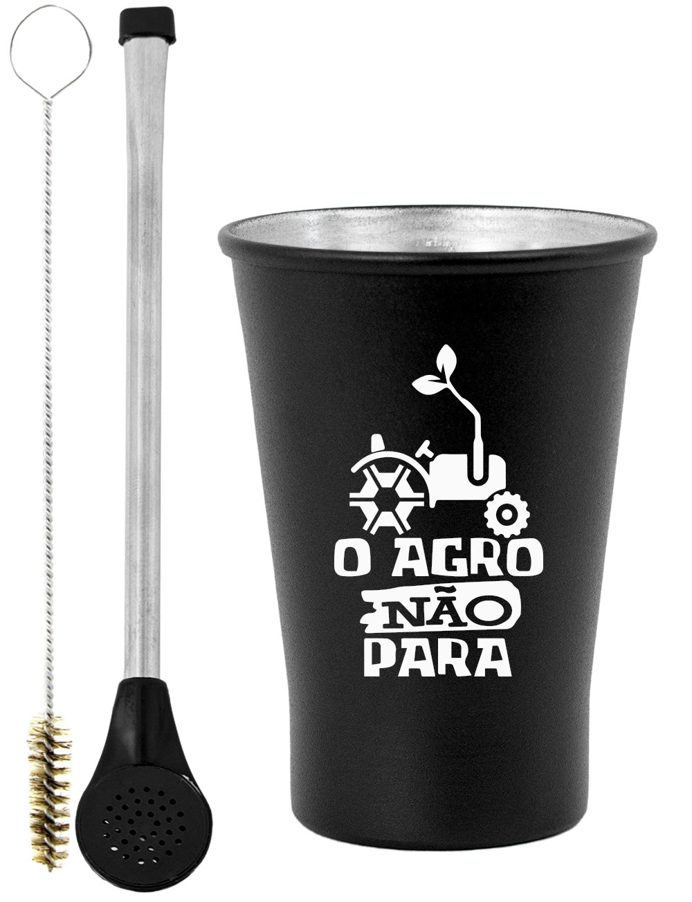 Kit Tereré Copo Cuia Econo Bomba Preto O Agro Não Para