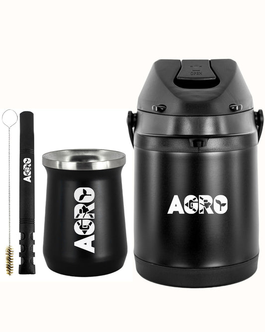 Kit Tereré Premium Copo Bomba Garrafa Térmica Preto 2.5l Agro Brasil
