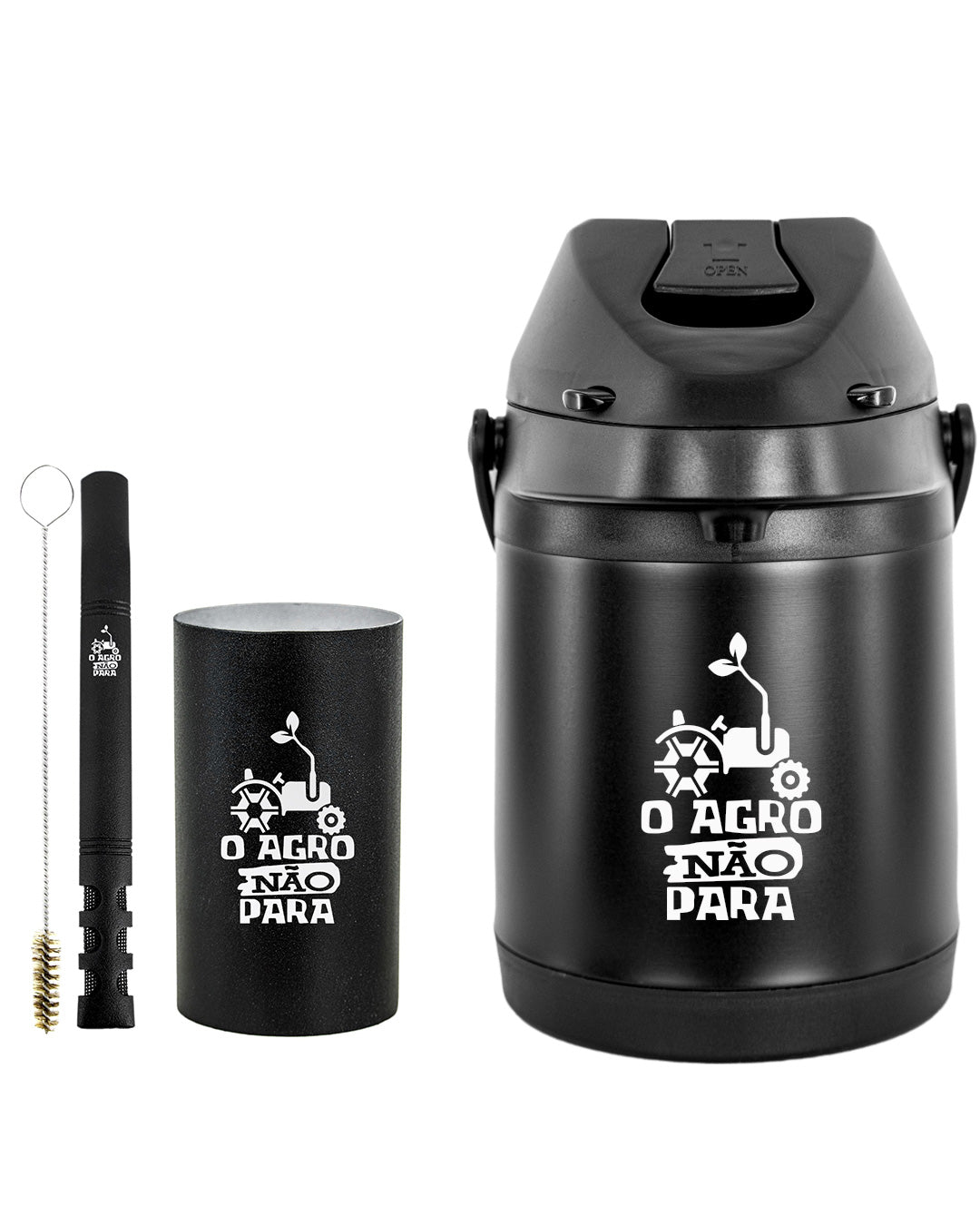 Kit Tereré Premium Copo Bomba Garrafa Térmica Preto 2.5l O Agro Não Para