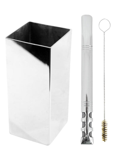 Kit Bomba E Copo Quadrado Terere Aço Inox Silver - Escolha a Bomba