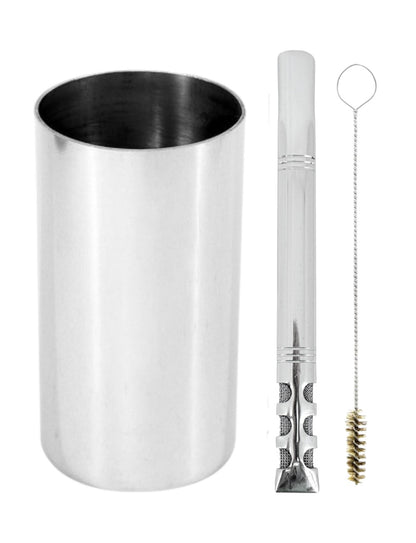 Kit Bomba E Copo Redondo Terere Aço Inox Silver - Escolha a Bomba
