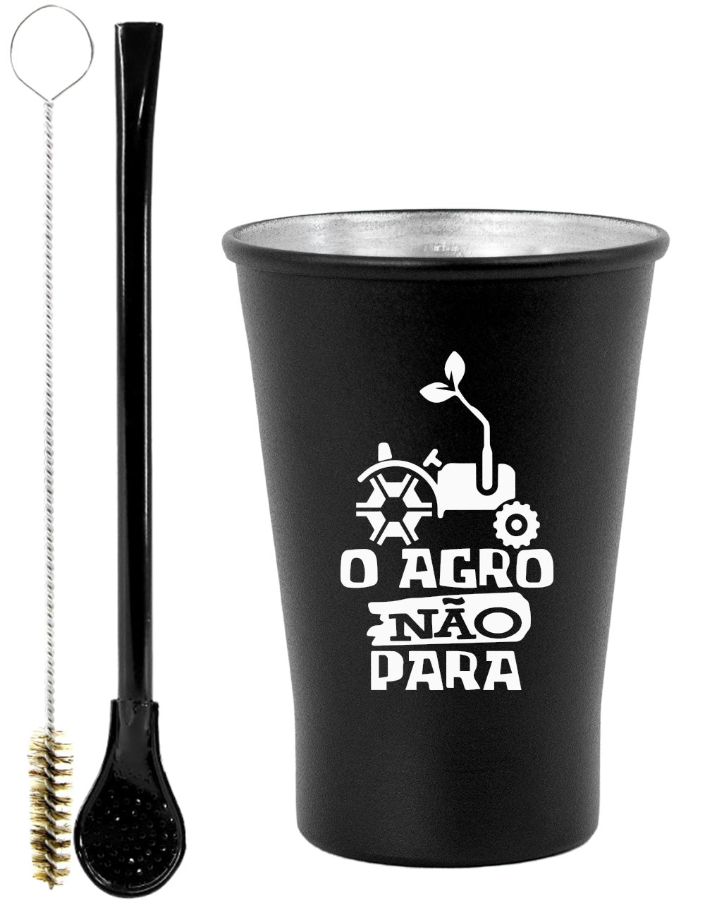 Kit Tereré Copo Cuia Econo Bomba Preto O Agro Não Para