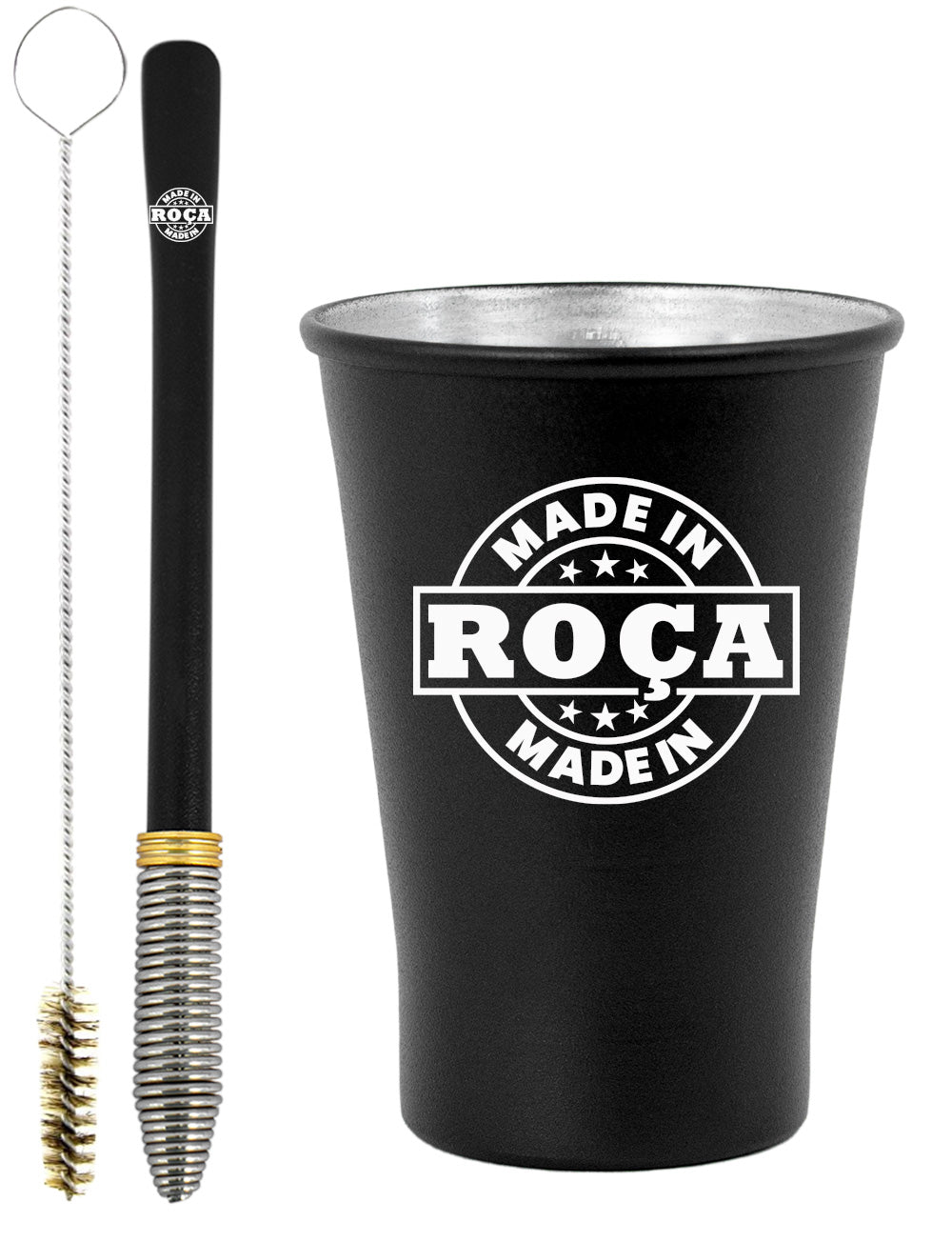 Kit Tereré Copo Cuia Econo Bomba Preto Escrita Made in Roça