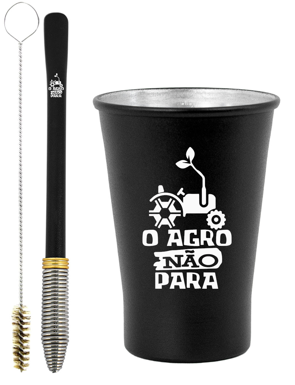 Kit Tereré Copo Cuia Econo Bomba Preto O Agro Não Para