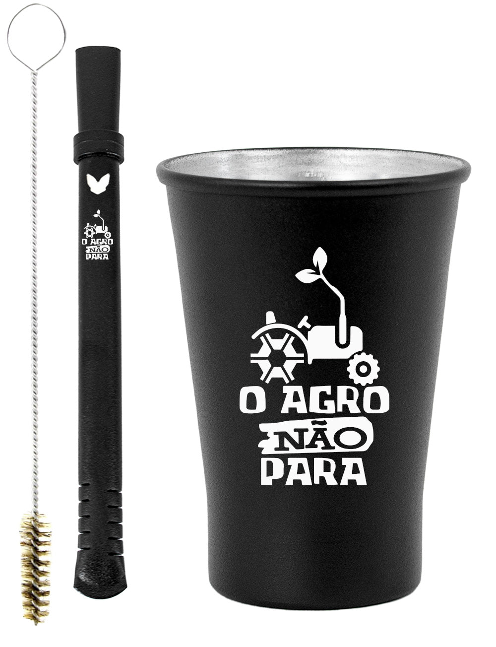 Kit Tereré Copo Cuia Econo Bomba Preto O Agro Não Para