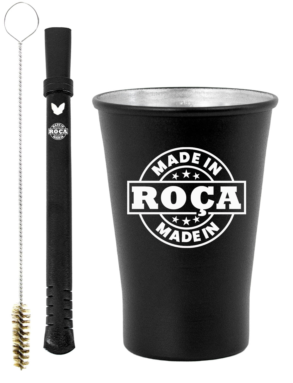 Kit Tereré Copo Cuia Econo Bomba Preto Escrita Made in Roça