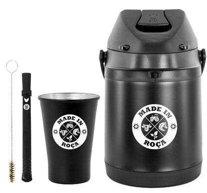 Kit Tereré Econo Copo Bomba Garrafa Térmica Preto 2.5l Logo Made in Roça