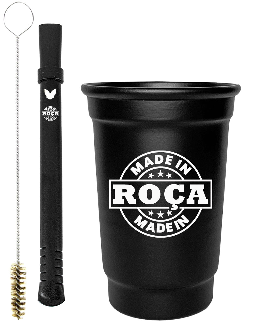 Kit Tereré Copo Cuia Econo Bomba Preto Escrita Made in Roça