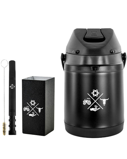 Kit Tereré Premium Copo Bomba Garrafa Térmica Preto 2.5l Made in Roça